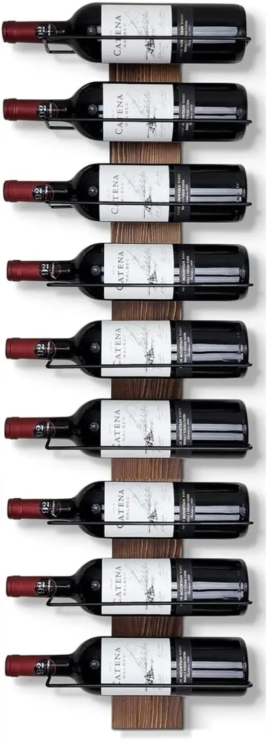 Wood Wall Mounted Wine Rack For 9 Bottles