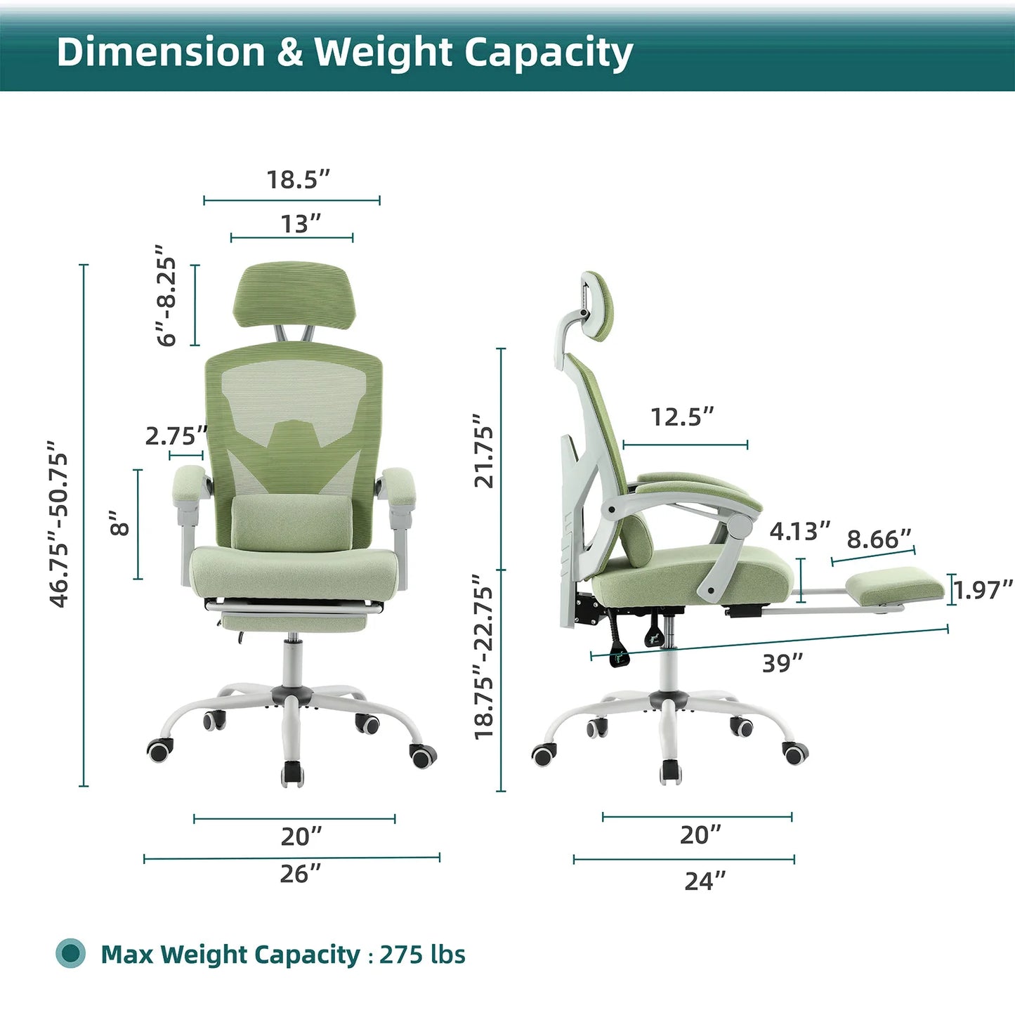 JHK Ergonomic Reclining Mesh Gaming Chair with Lumbar Support