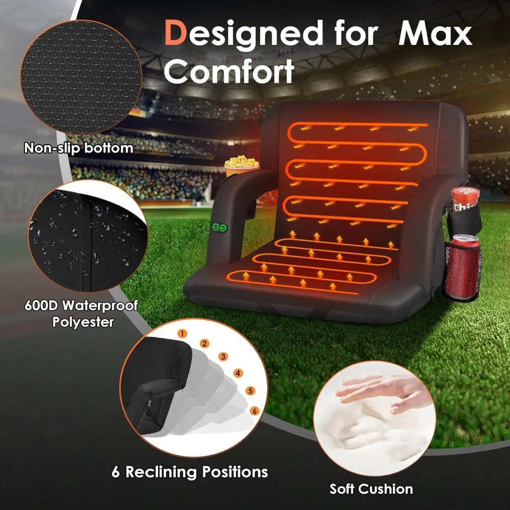 Heated Stadium Seat With Back Support And 3 Heat Levels