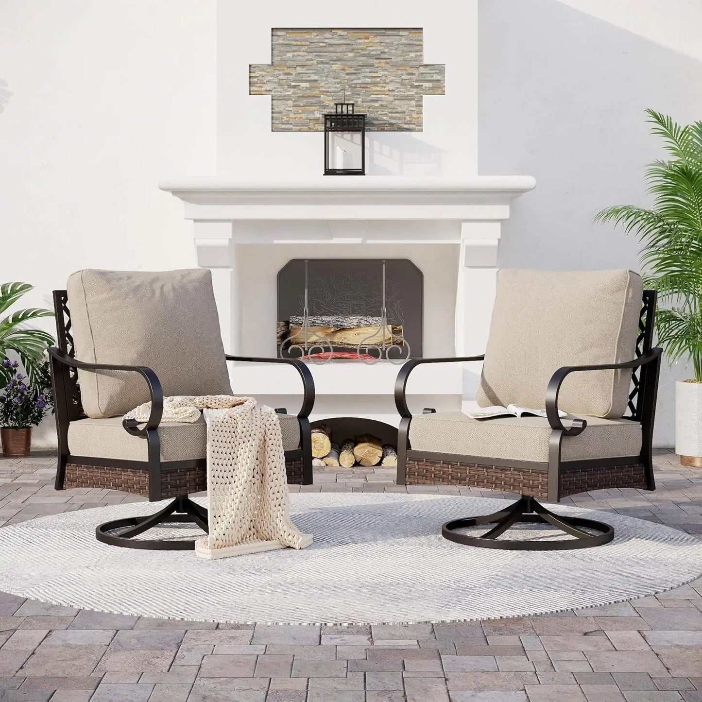 All Weather Metal Outdoor Patio Chairs 2-Piece Swivel Set