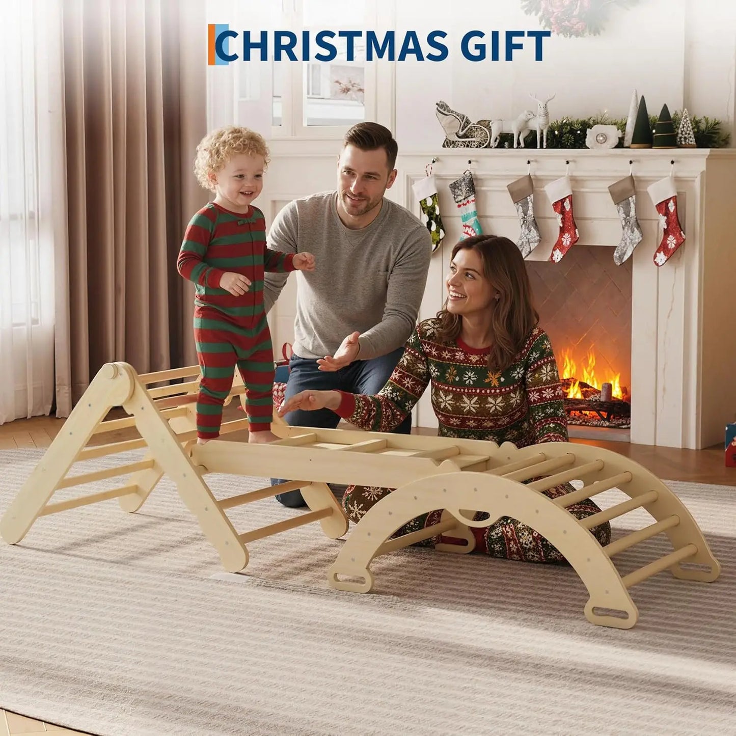 TWISTER.CKCN Collapsible Wooden Climbing Triangle Set for Toddlers