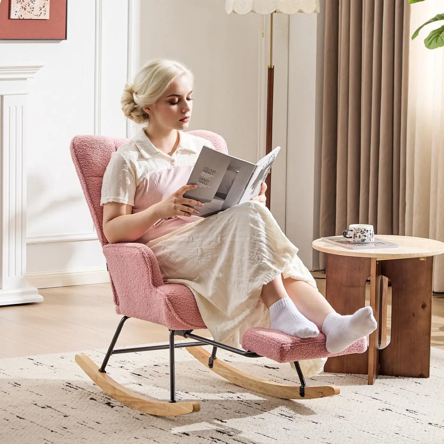 Nursery Rocking Chair Modern Upholstered Glider With Retractable Footrest