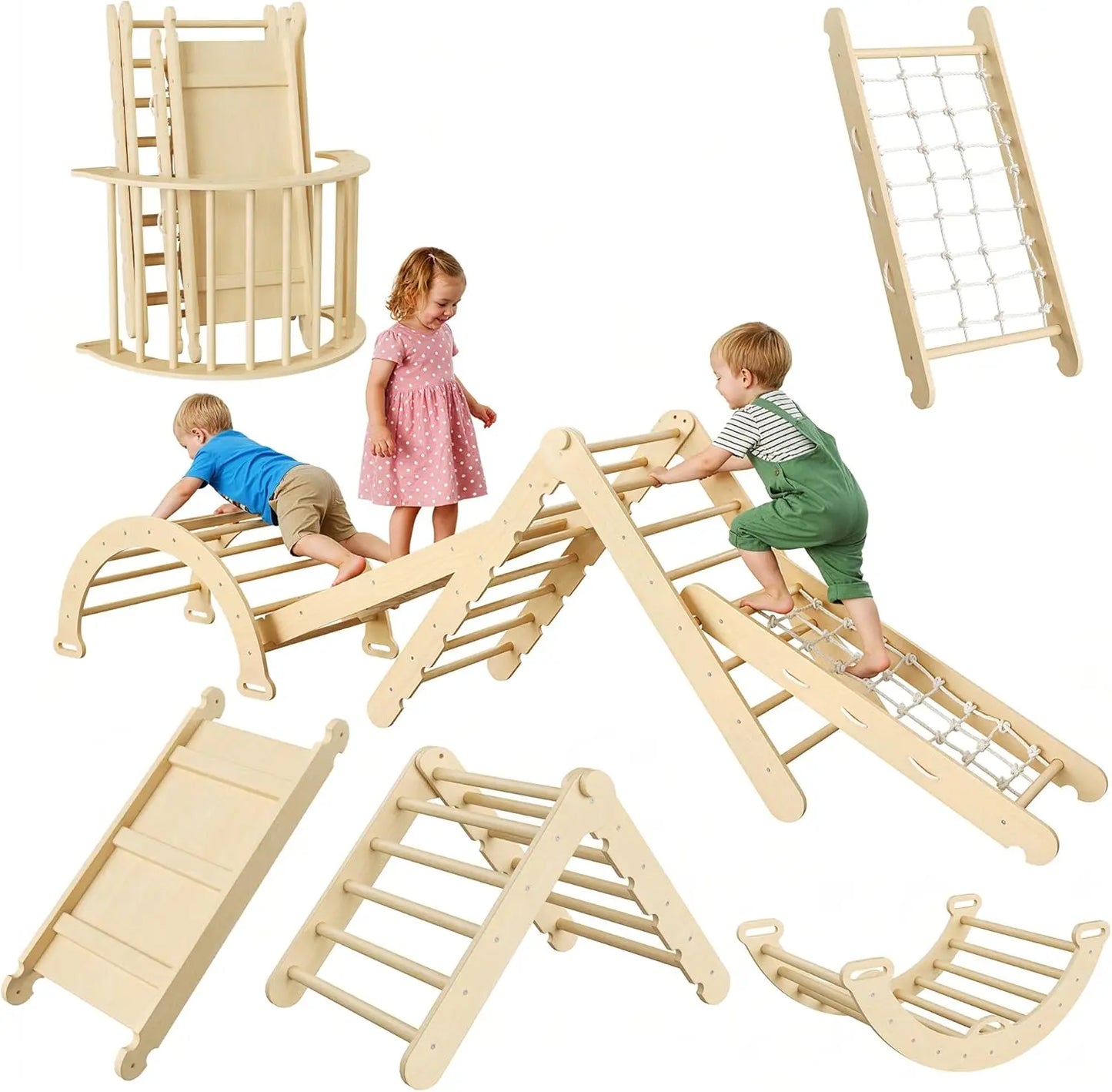 TWISTER.CKCN Collapsible Wooden Climbing Triangle Set for Toddlers