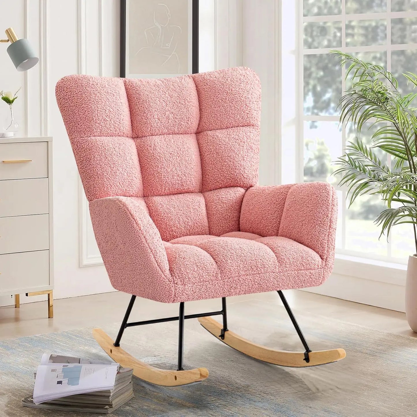 Nursery Rocking Chair Modern Upholstered Glider With Retractable Footrest