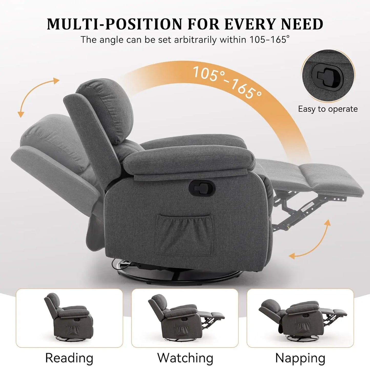 360 Swivel Rocker Recliner Chair For Small Spaces Upholstered Comfort