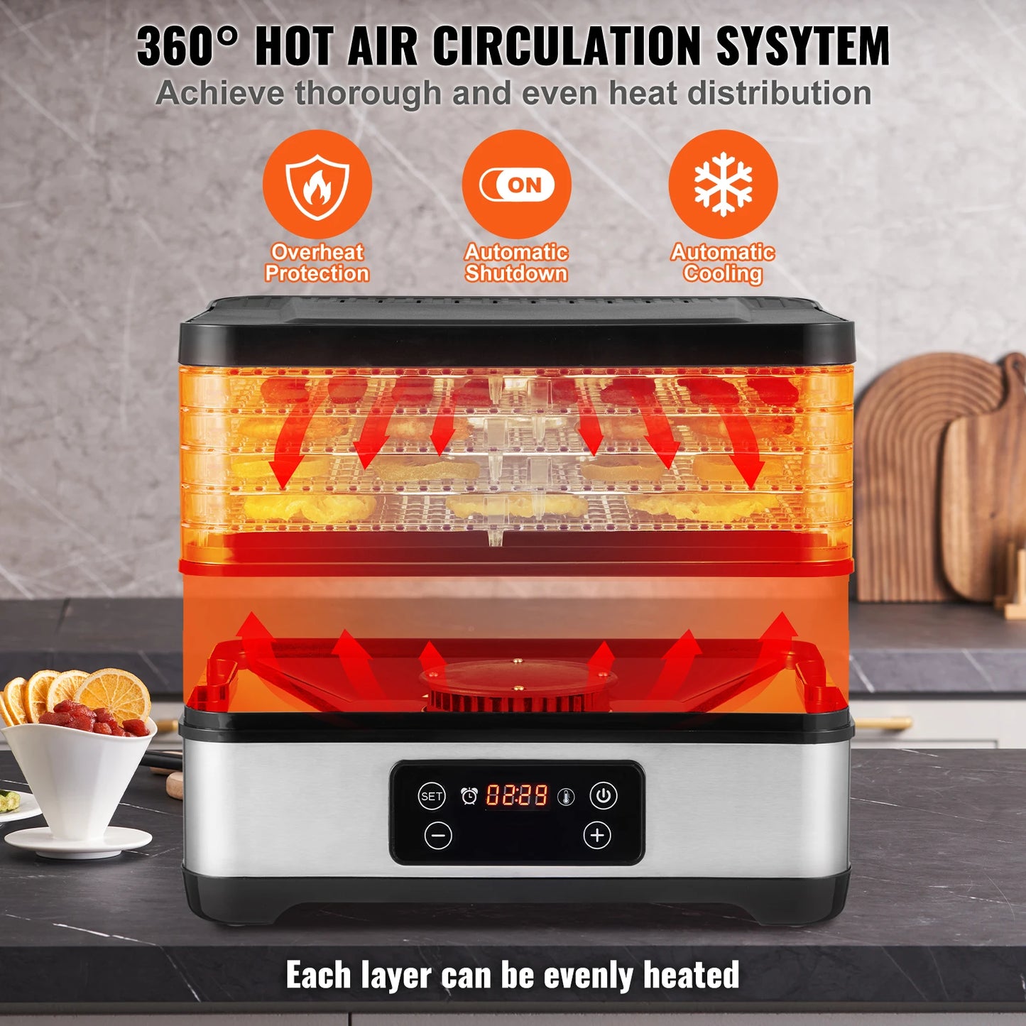VEVOR 5 Tray Food Dehydrator With Digital Timer