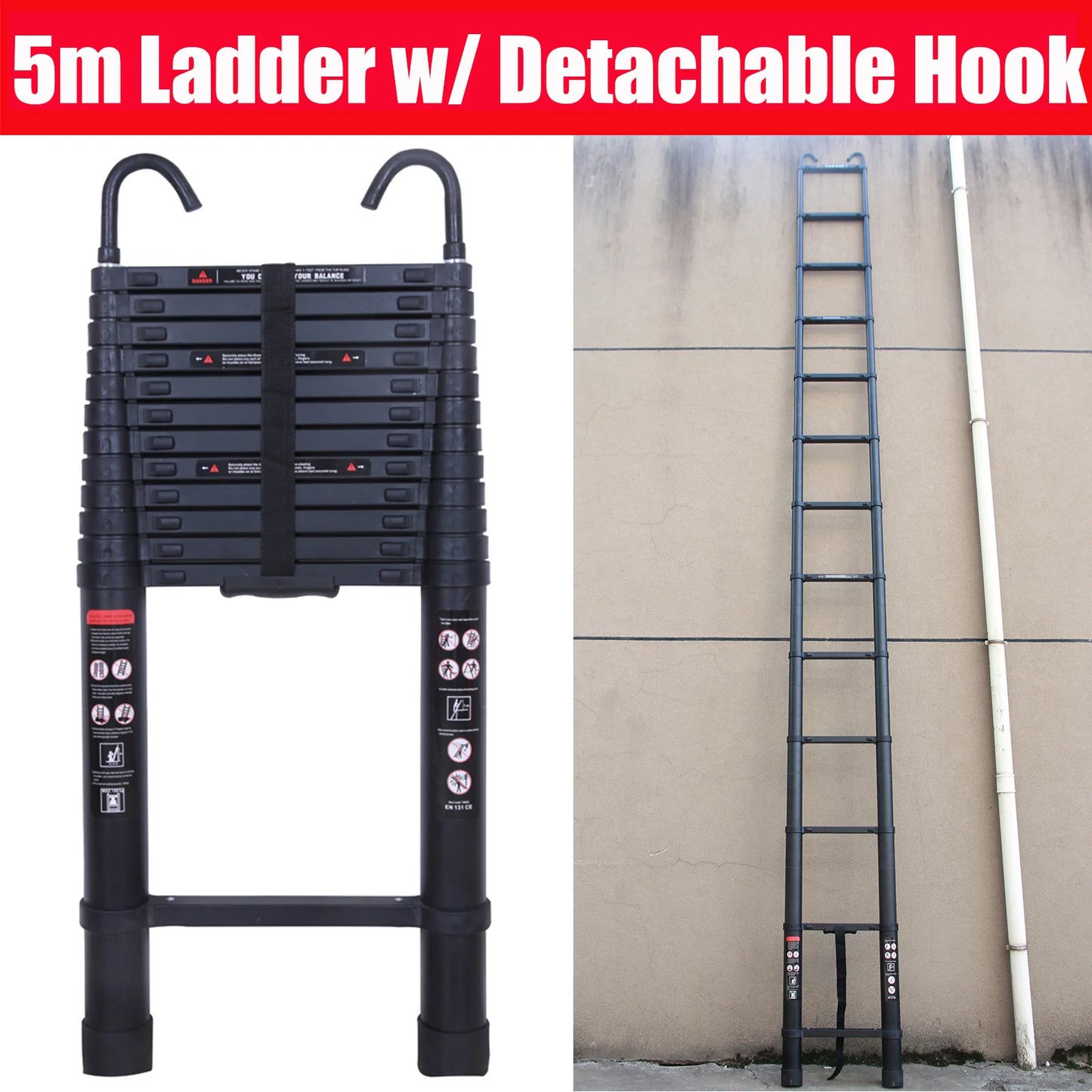 DayPlus Telescopic Aluminum Ladder With Detachable Hooks