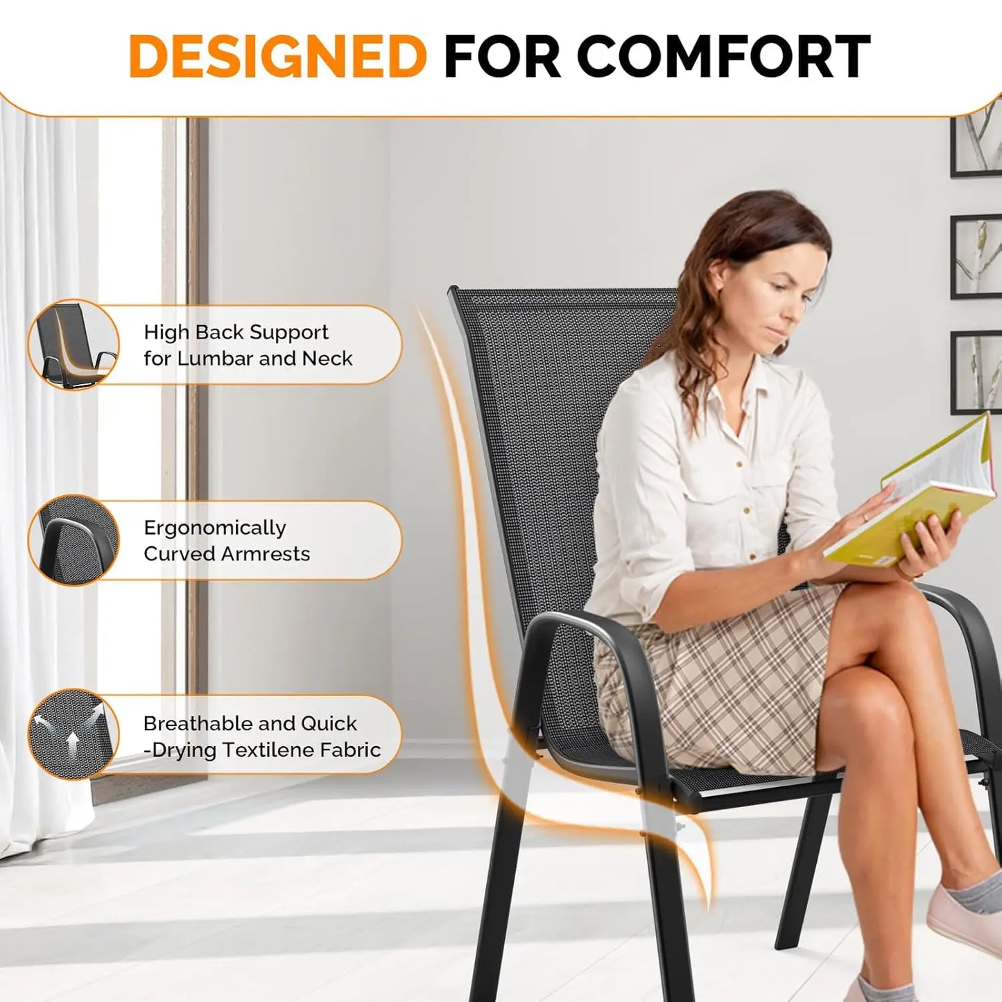 Stackable Patio Chairs Set Of 4 For Outdoor Dining