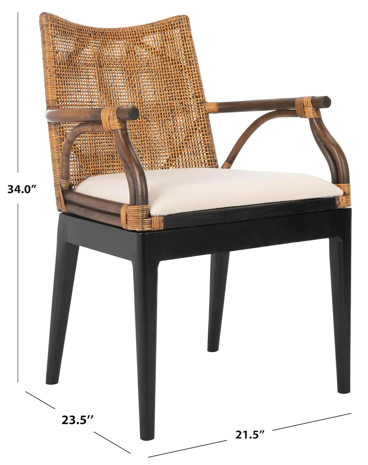 Solid Wood Rattan Arm Chair Tropical Coastal Living Room Seating
