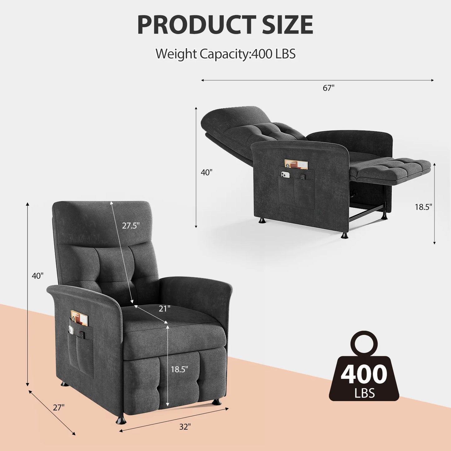 Power Recliner Chair With Heated Massage For Home Use