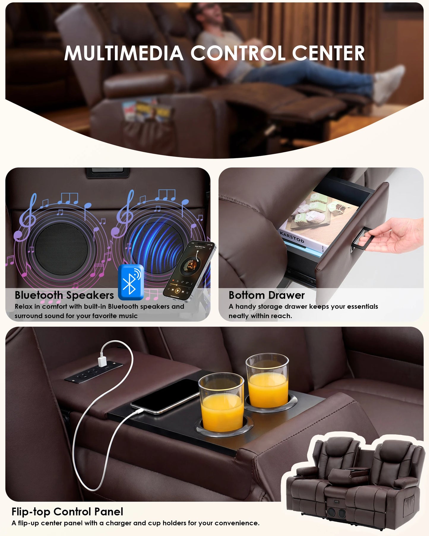Redlife Heated Massage Loveseat Recliner Sofa With Console