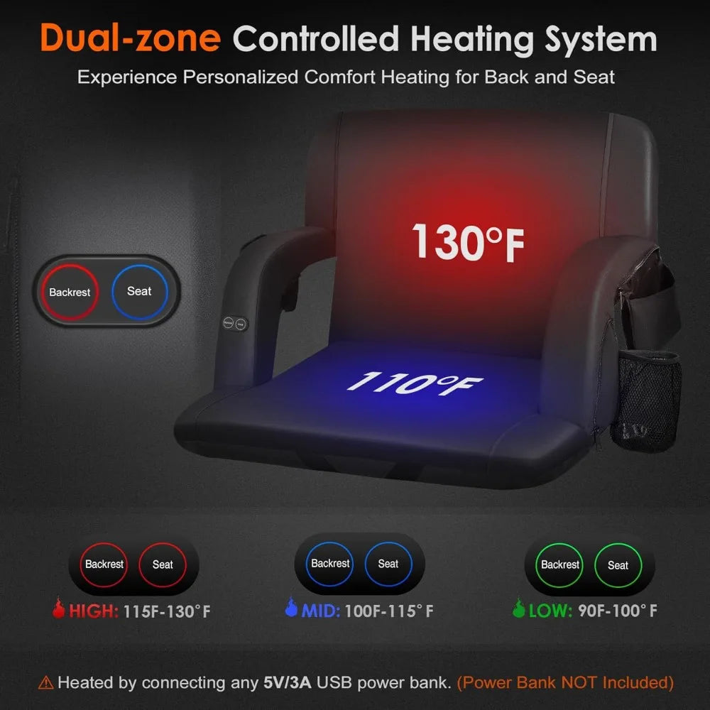 Heated Stadium Seat With Back Support And 3 Heat Levels