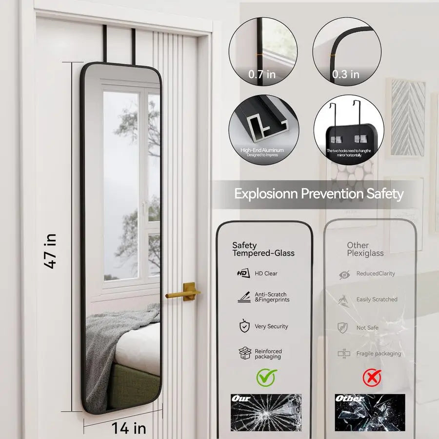 Rectangle Full Body Mirror With Aluminum Frame For Wall Mount