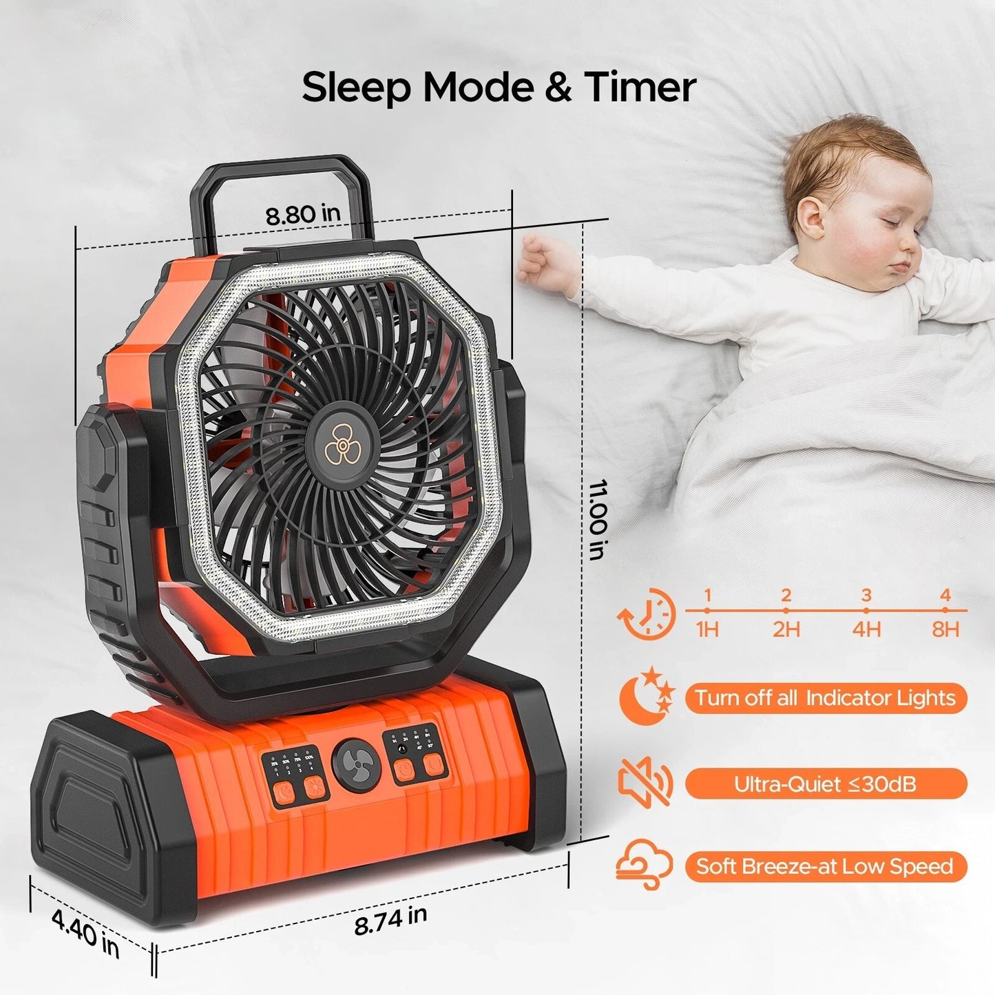 Rechargeable Camping Fan 20000mAh With LED Light And Portable Hook