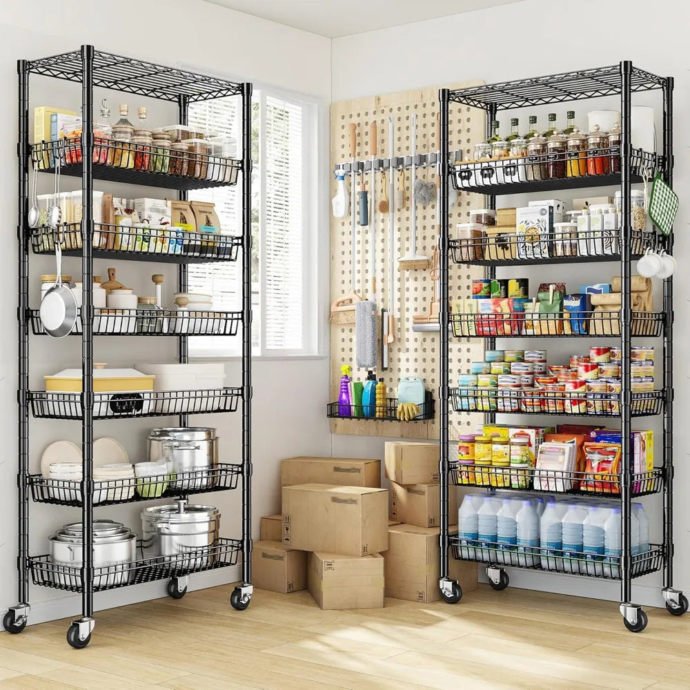7 Tier Wheeled Wire Shelving Unit For Kitchen And Pantry