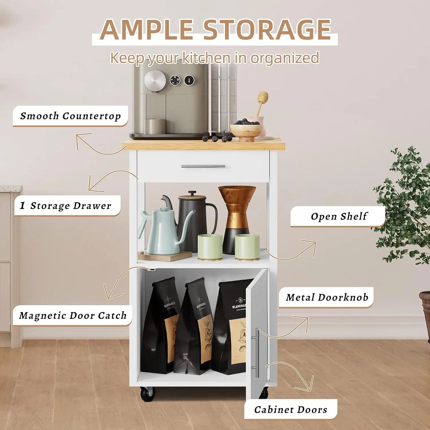 Mobile Kitchen Island Cart With Storage Wheels Cabinet And Drawer