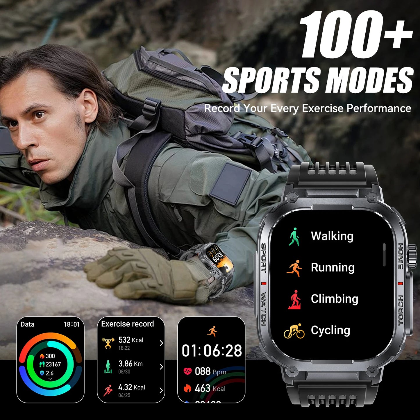 EIGIIS Smartwatch Men 3ATM Waterproof Fitness Tracker With Heart Rate