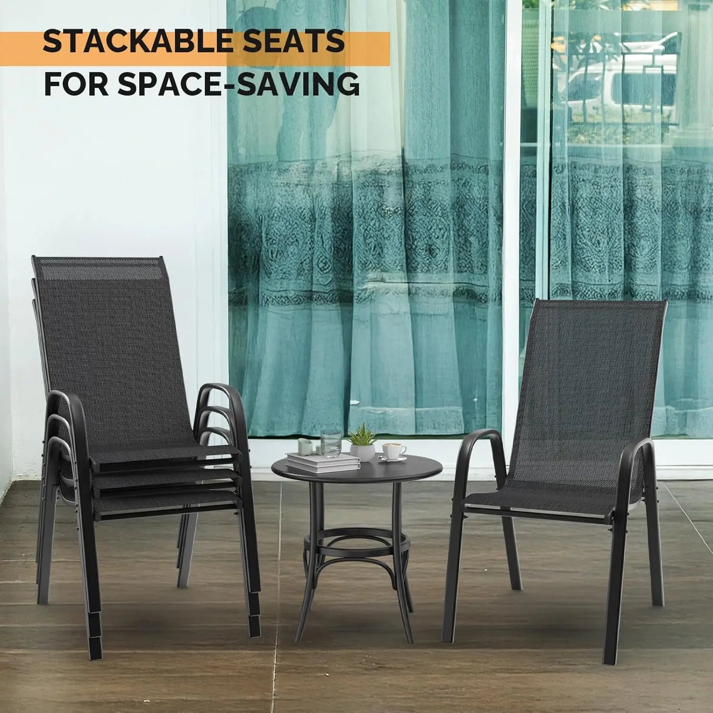 Stackable Patio Chairs Set Of 4 For Outdoor Dining