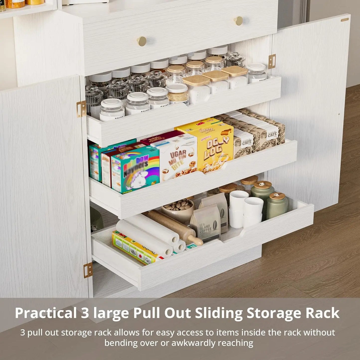 Ironck Farmhouse Kitchen Pantry Cabinet With 2 Pull Doors