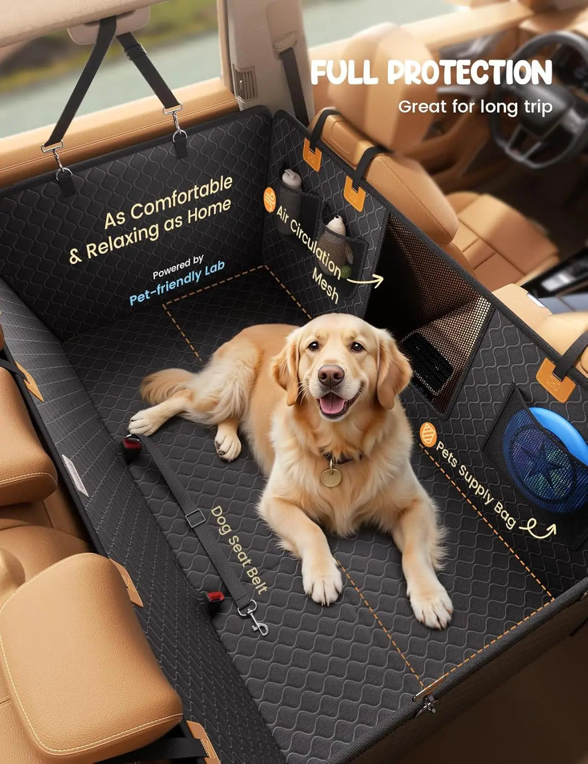 Upgraded Dog Car Seat Cover Waterproof Anti-Rip With Mesh Window