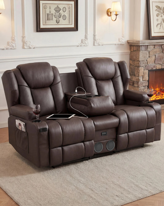 Redlife Heated Massage Loveseat Recliner Sofa With Console