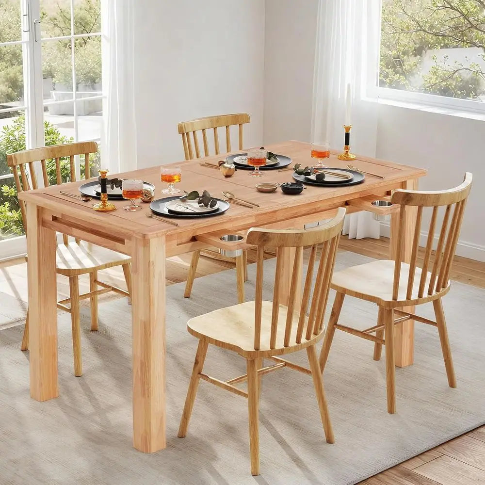 Oak Gaming Table With Removable Top Leather Mat Cup Holders
