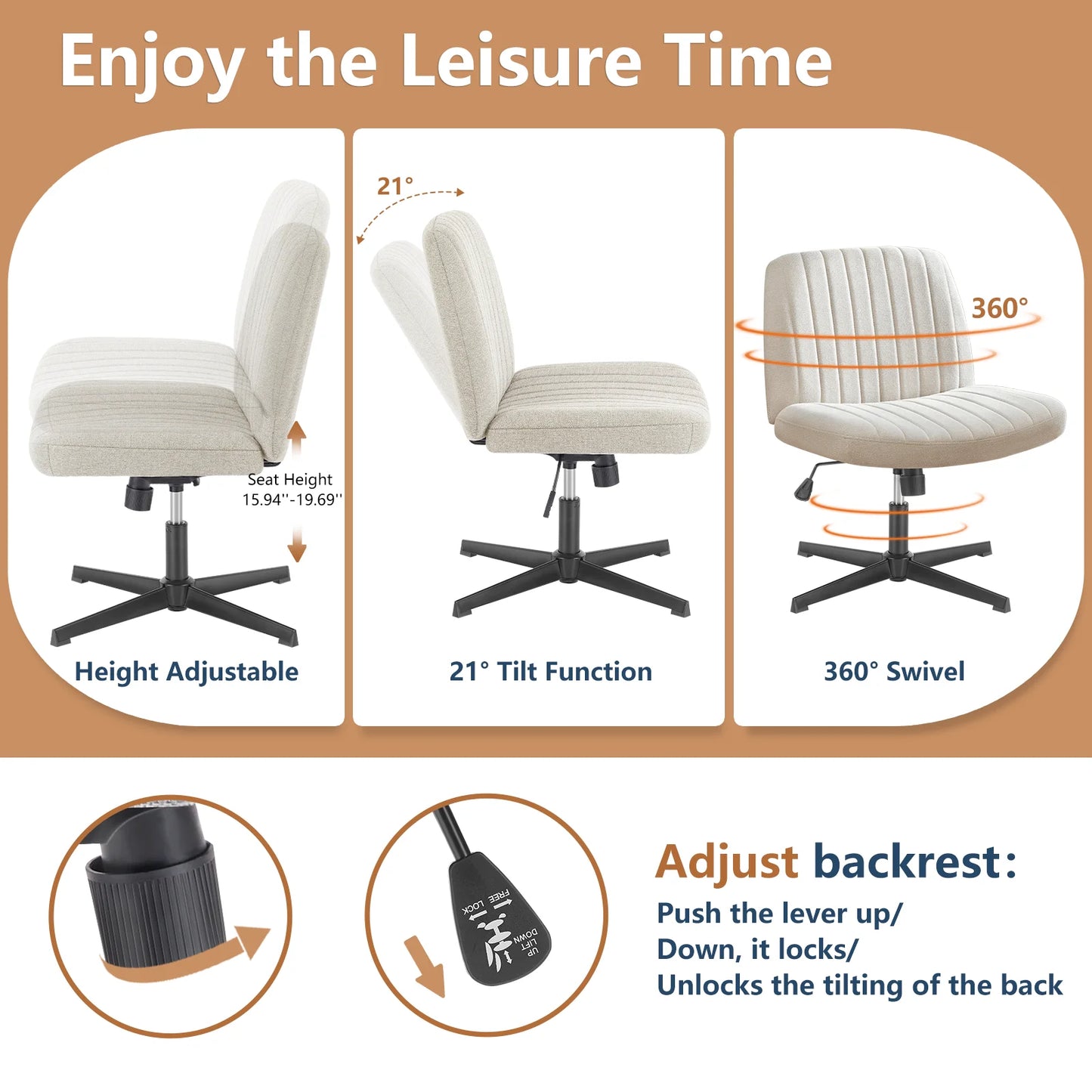 JHK Cross Legged Office Rocking Chair For Home Office