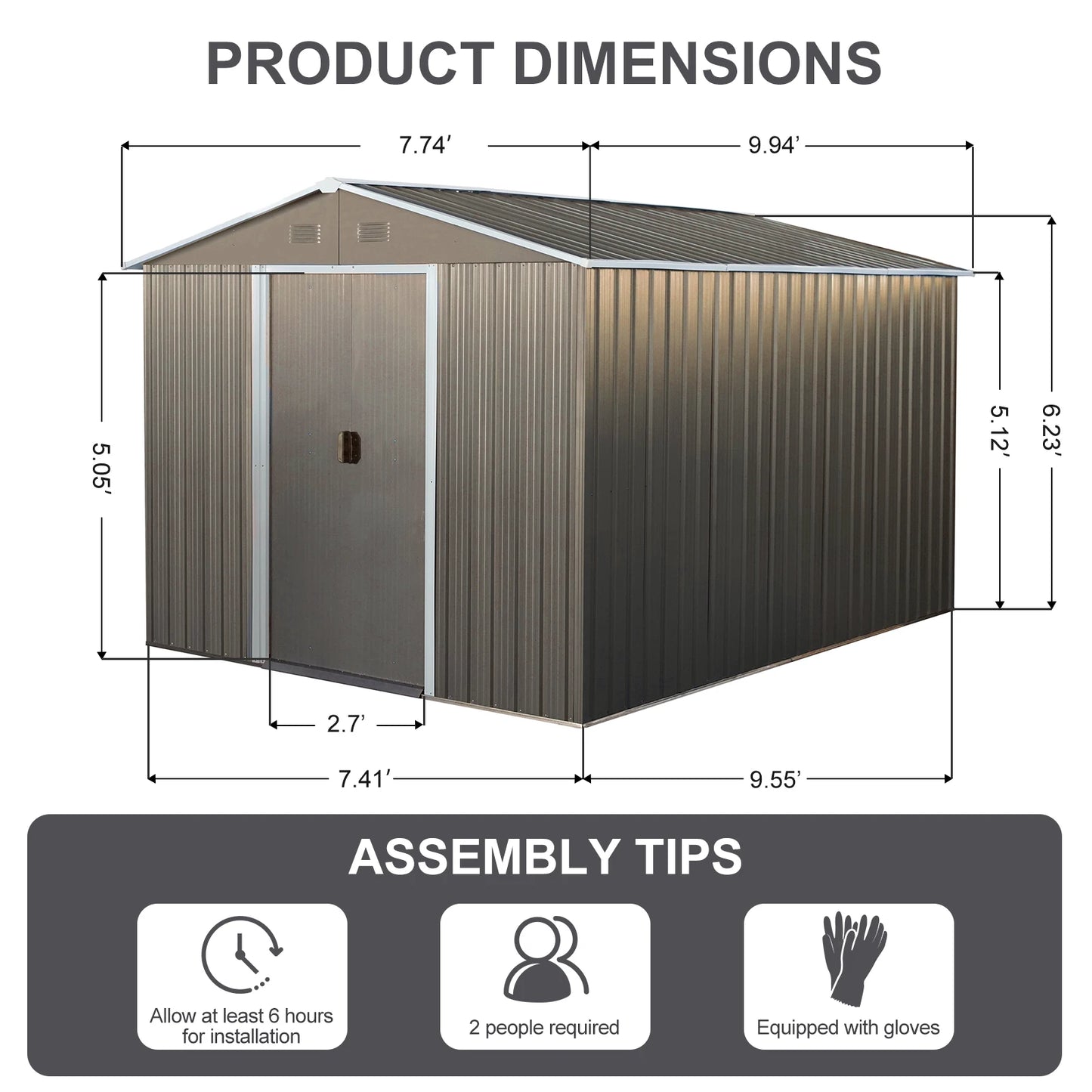 Outdoor Garden Storage Shed With Floor Waterproof Aluminum Frame