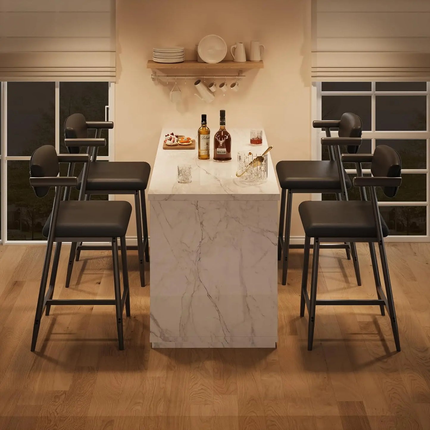 TWISTER.CK Modern Bar Stools Set 2-Pack With Upholstered Back Footrest