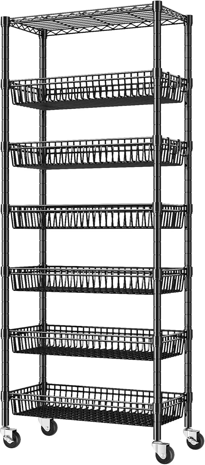 7 Tier Wheeled Wire Shelving Unit For Kitchen And Pantry