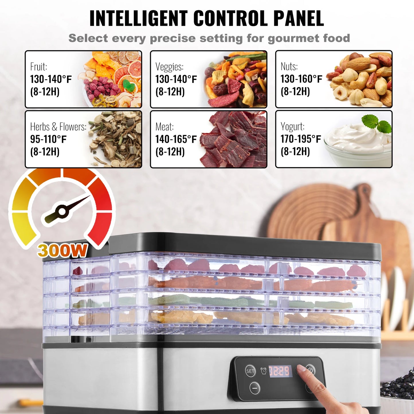 VEVOR 5 Tray Food Dehydrator With Digital Timer