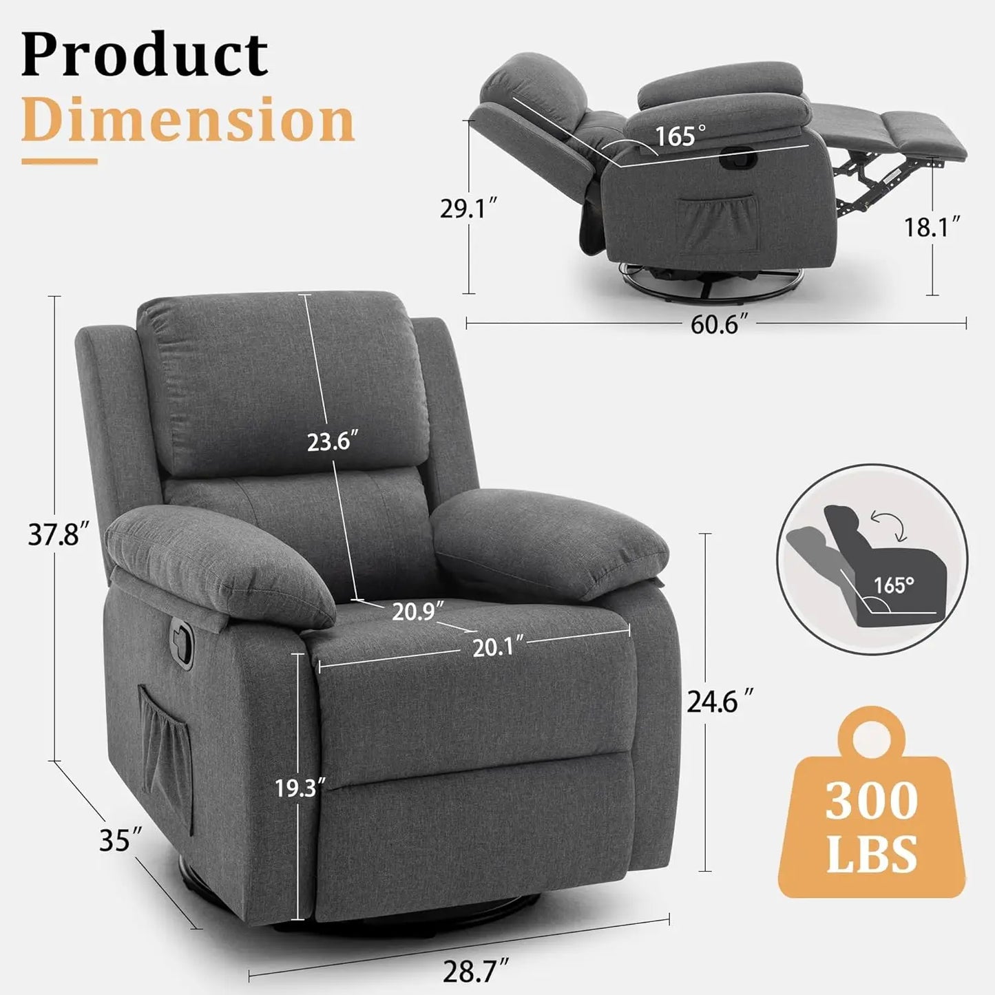 360 Swivel Rocker Recliner Chair For Small Spaces Upholstered Comfort