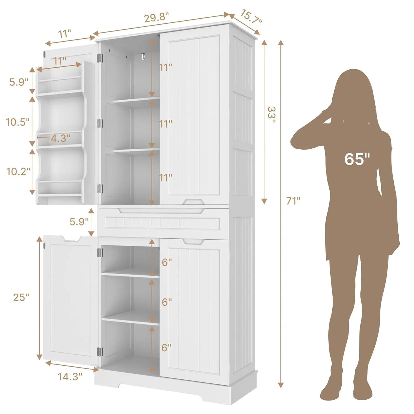 MOYU Kitchen Pantry Cabinet With Adjustable Shelves