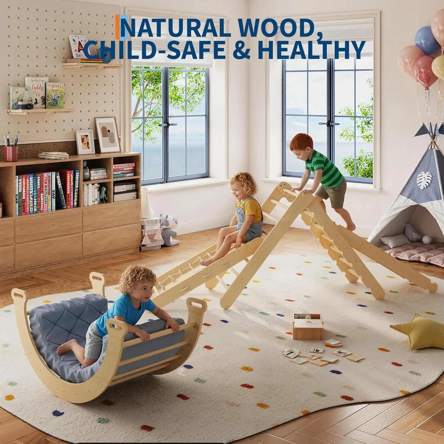 TWISTER.CKCN Collapsible Wooden Climbing Triangle Set for Toddlers