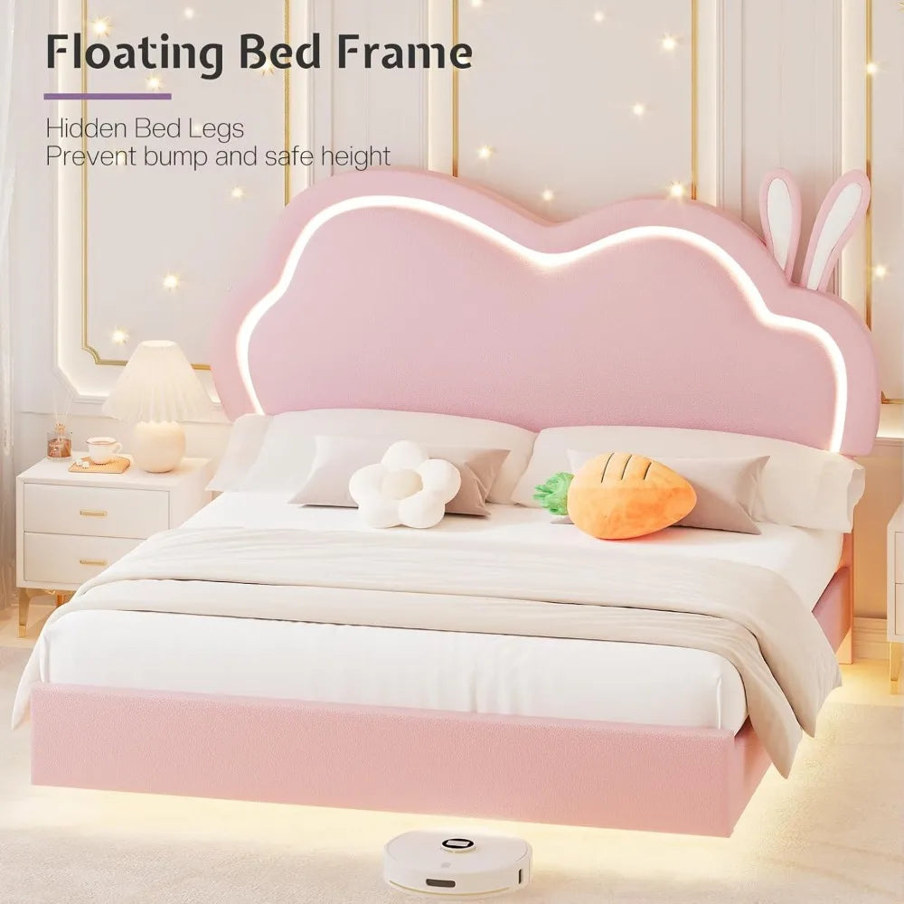 Twin LED Bed Frame For Girls With Cloud Headboard Design