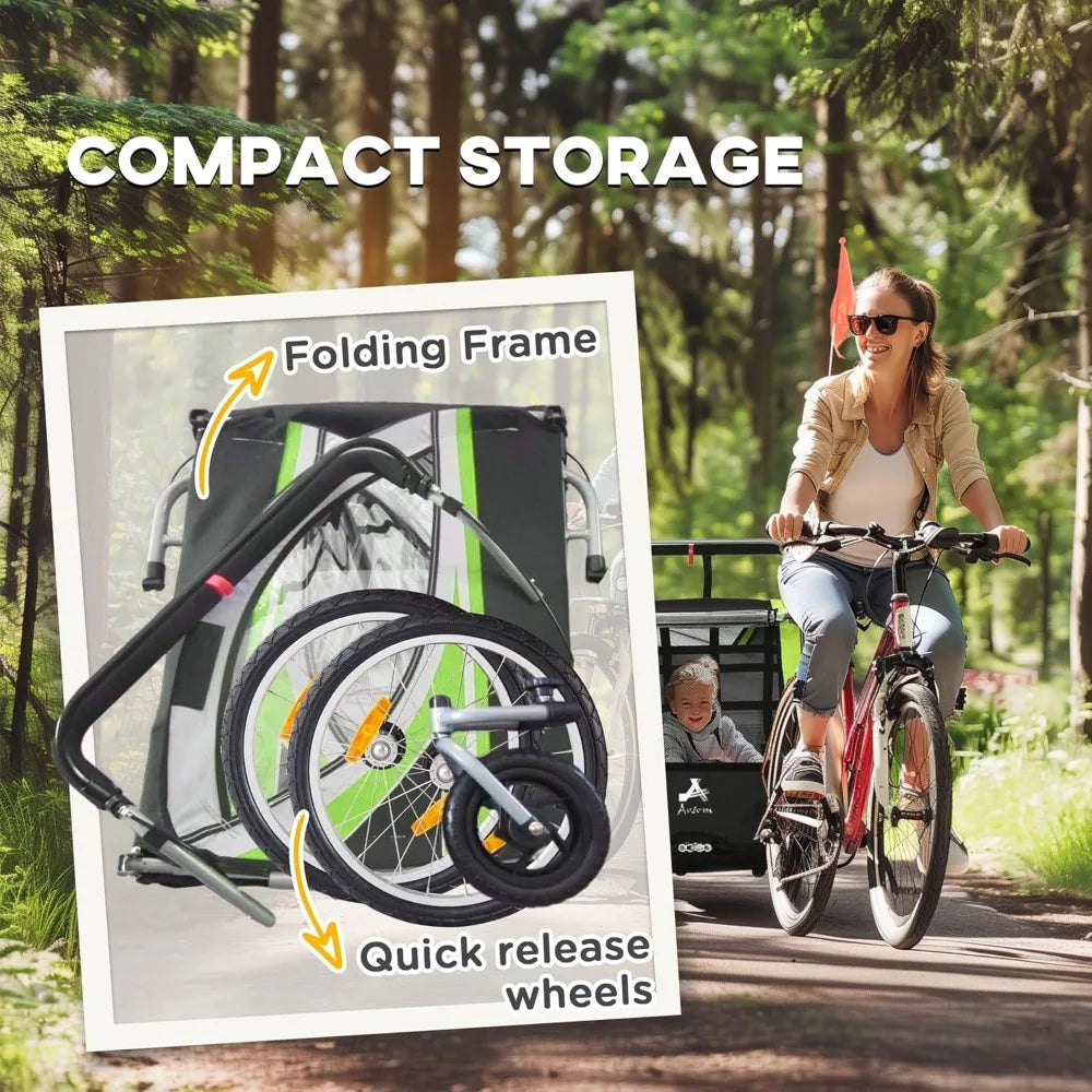 2-in-1 Walk Ride Child Bike Trailer for Two-Seater Families