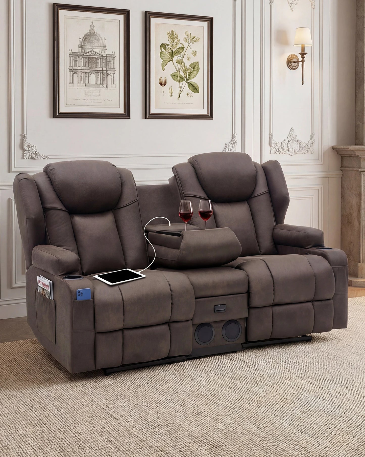 Redlife Heated Massage Loveseat Recliner Sofa With Console