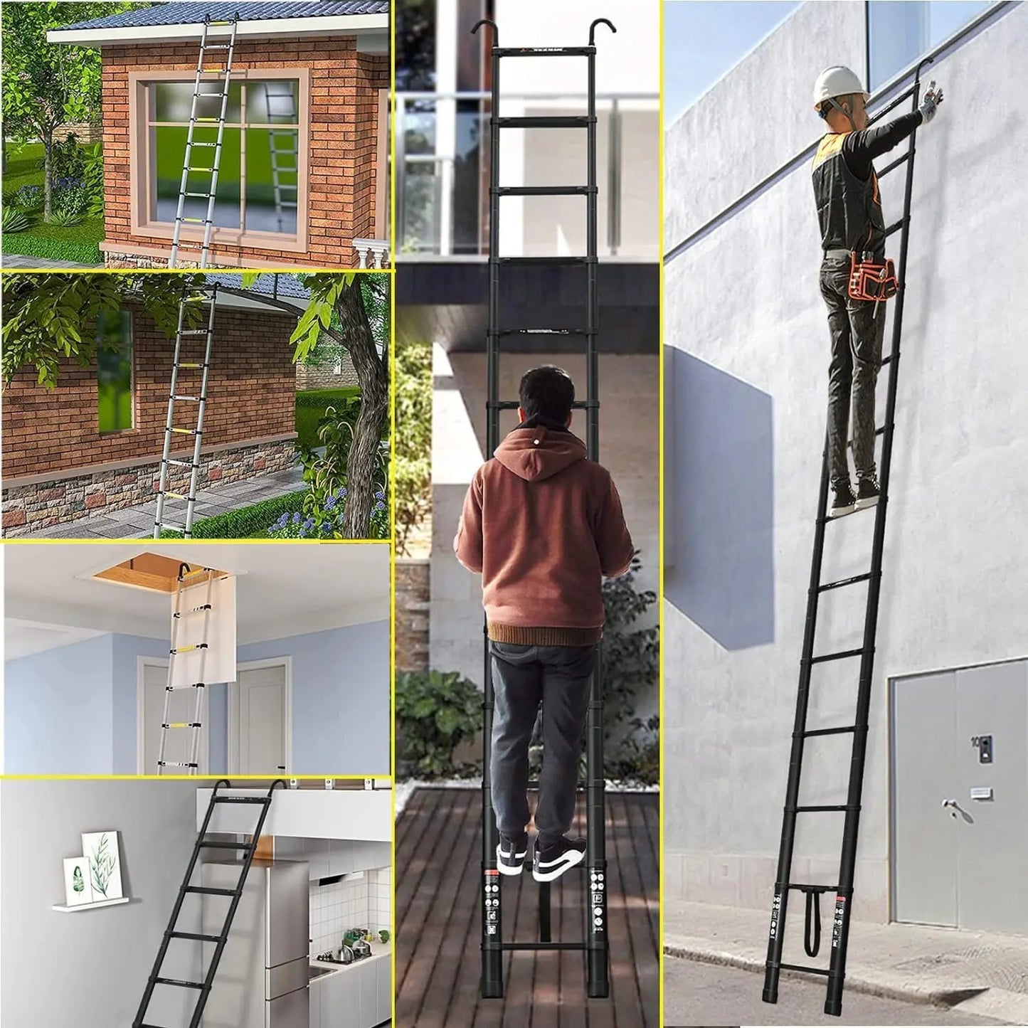 DayPlus Telescopic Aluminum Ladder With Detachable Hooks