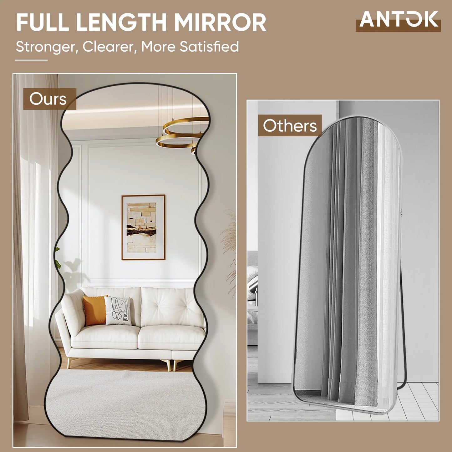 Antok Wavy Glass Mirror With Stand For Living Room And Bedroom