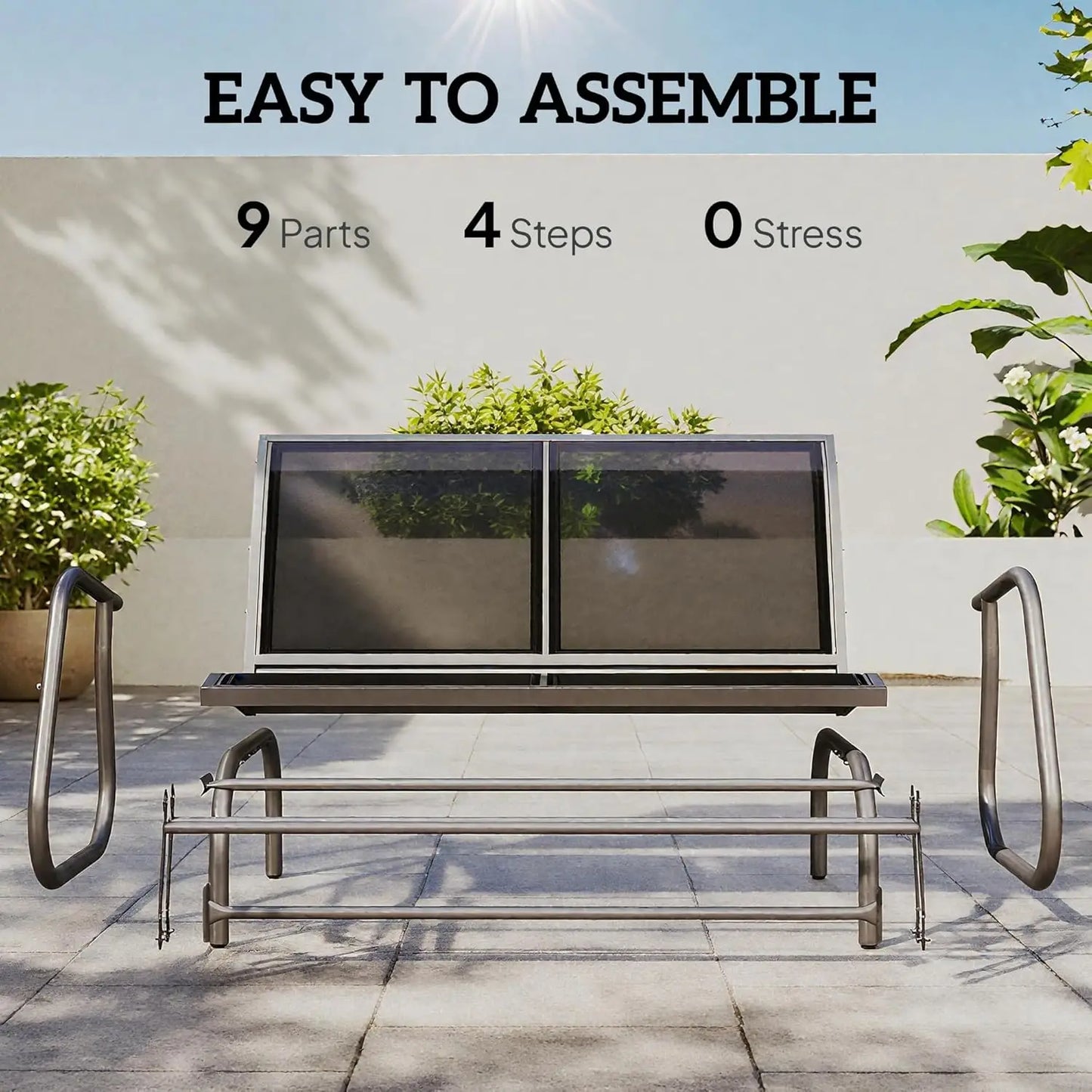 Two Person Outdoor Glider Bench With Powder Coated Steel Frame