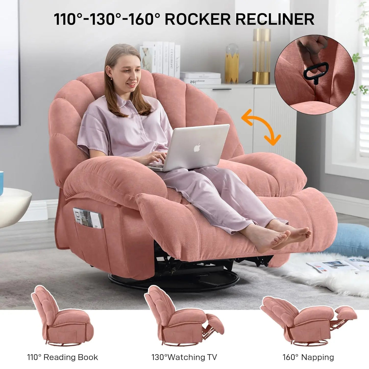 Swivel Rocker Recliner Chair With 360 Manual Rotation