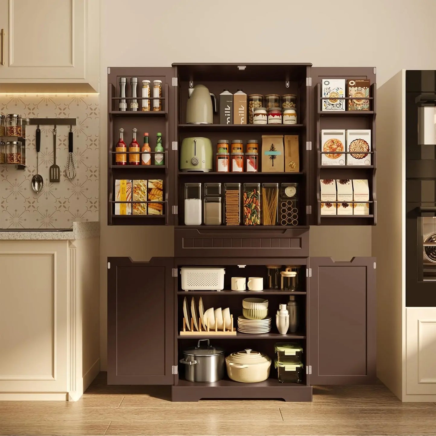 MOYU Kitchen Pantry Cabinet With Adjustable Shelves