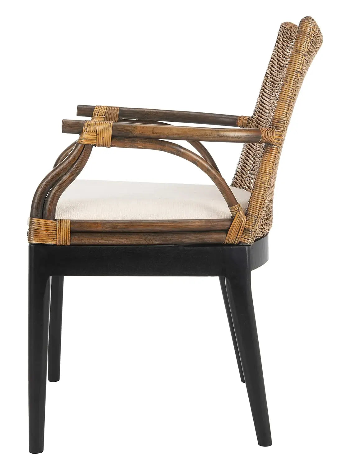 Solid Wood Rattan Arm Chair Tropical Coastal Living Room Seating