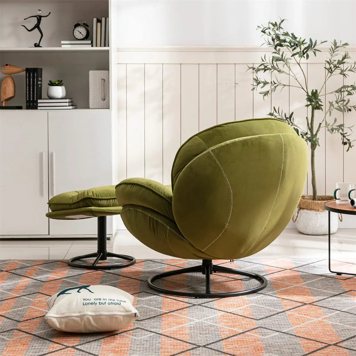 GUOHE Modern Velvet Swivel Accent Chair With Tufted Back Ottoman