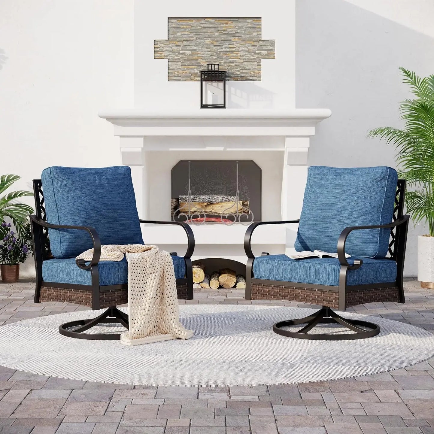 All Weather Metal Outdoor Patio Chairs 2-Piece Swivel Set