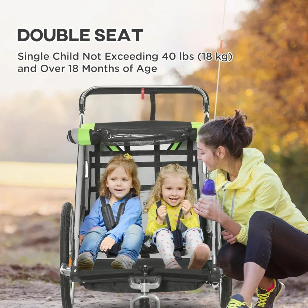 2-in-1 Walk Ride Child Bike Trailer for Two-Seater Families
