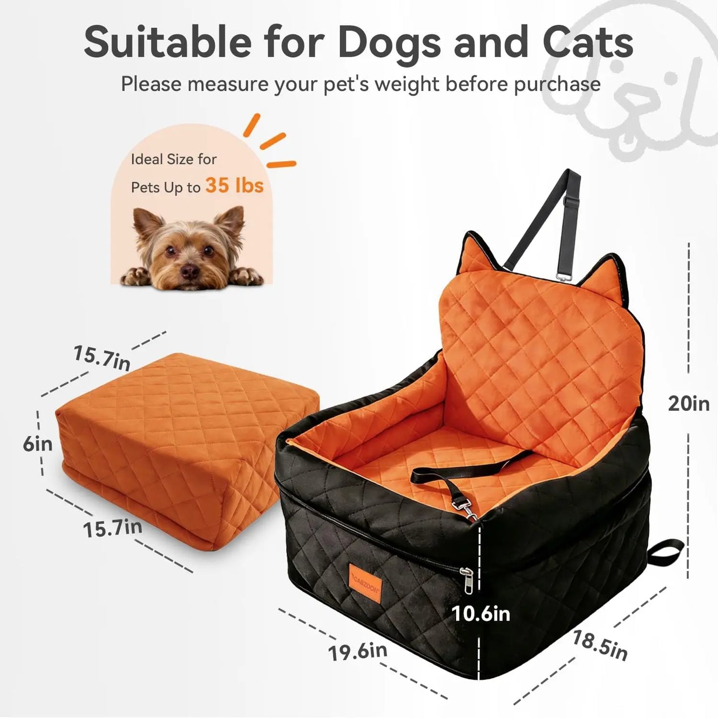 CABZOON Dog Car Seat With Elevated Cushion And Washable Cover