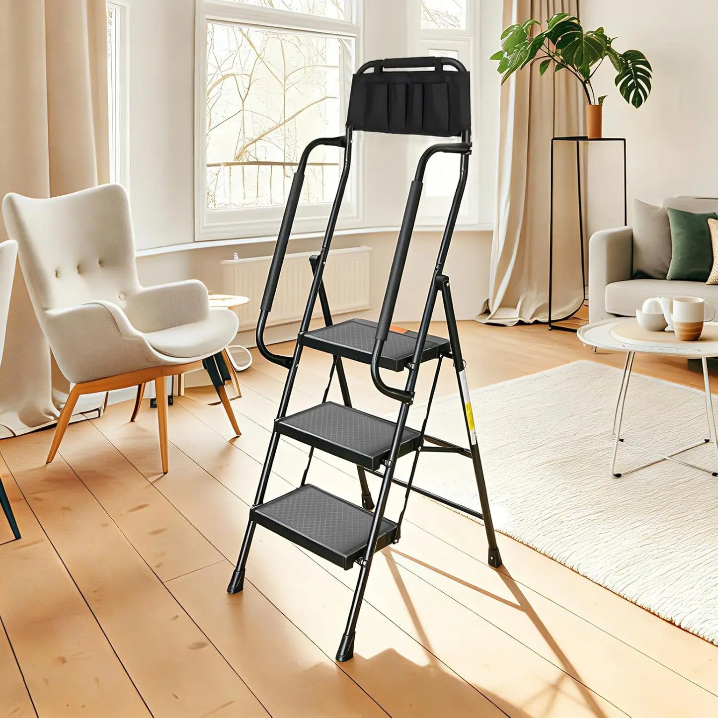 3 Step Ladder With Handrails 500 Lbs Capacity Folding Stool
