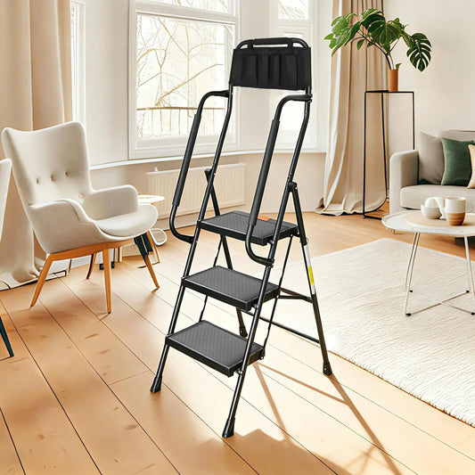 3 Step Ladder With Handrails 500 Lbs Capacity Folding Stool